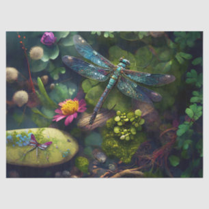 Papier Mousseline Dragonfly dans un jardin coloré