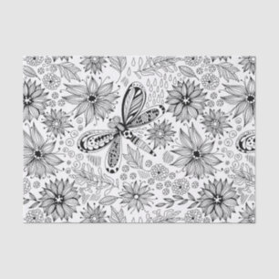 Papier Mousseline Dragonfly et doodle de fleurs