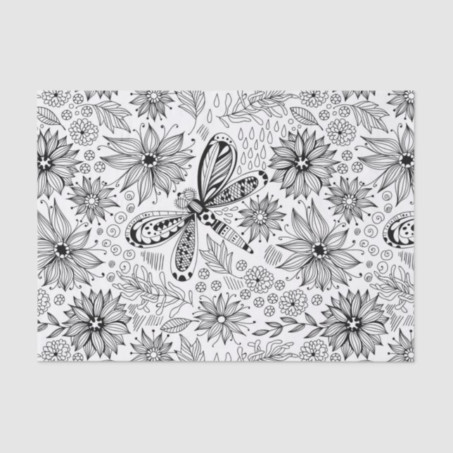 Papier Mousseline Dragonfly et doodle de fleurs (Recto)