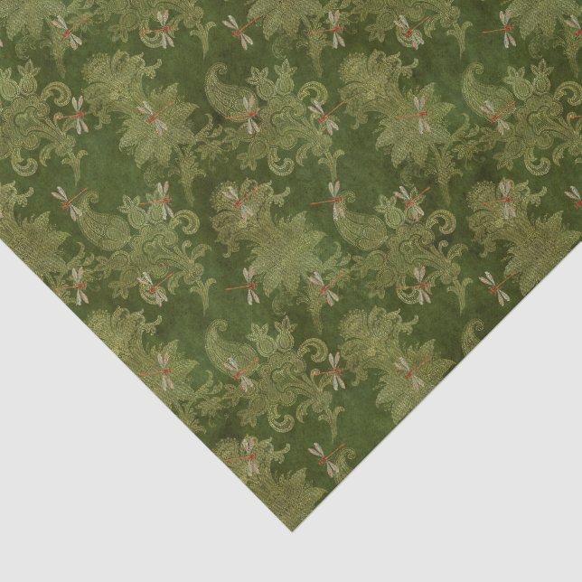 Papier Mousseline Dragonfly Green Damask  (Détail)