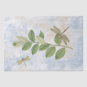 Papier Mousseline Dragonfly Green Feuilles Blue Decoupage Vintage