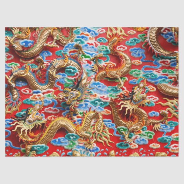 Papier Mousseline dragons papier de tissu du temple (Recto)