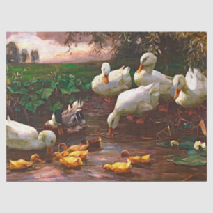 Papier Mousseline Drake vintage avec canards blancs et colliers jaun