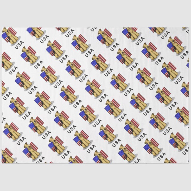 Papier Mousseline Drapeau américain Airedale Terrier Dog - mignonne (Recto)