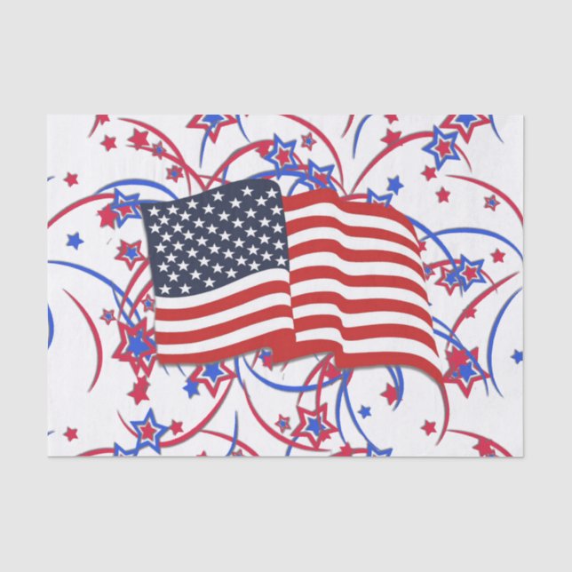 Papier Mousseline Drapeau américain et feux d'artifice (Recto)