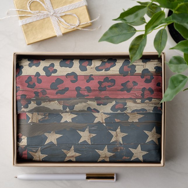 Papier Mousseline Drapeau américain rustique imprimé léopard (1) (Cadeau)