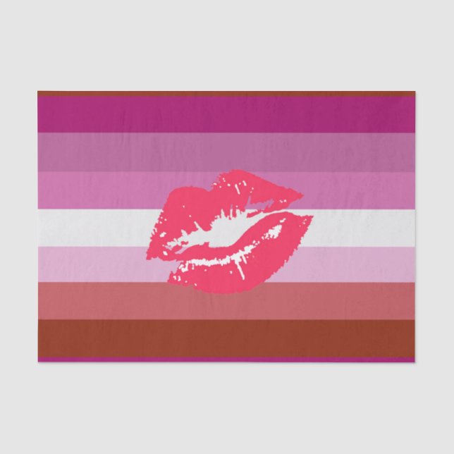Papier Mousseline Drapeau de fierté lesbienne au rouge à lèvres (Recto)
