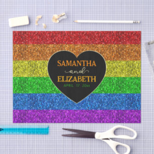 Papier Mousseline Drapeau LGBT coeur arc-en-ciel scintille mariage g