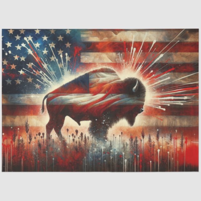 Papier Mousseline Drapeau rustique américain avec découpage de bison (Recto)
