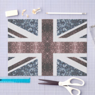 Papier Mousseline Drapeau rustique UK rouge bleu étincelants parties