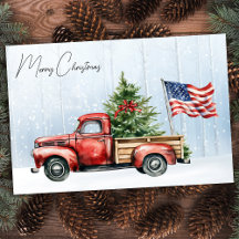 Drapeau USA Patriotique Camion Rouge Noël Vintage
