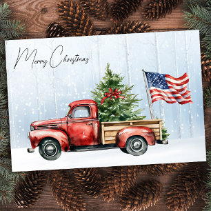 Papier Mousseline Drapeau Vintage Noël Rouge Camion Patriotique USA