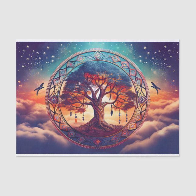 Papier Mousseline Dreamcatcher Tree of Life, Explosion spirituelle (Recto)