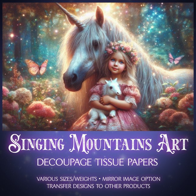 Papier Mousseline Dreamy Forest Unicorns and Child Decoupage  (Créateur téléchargé)