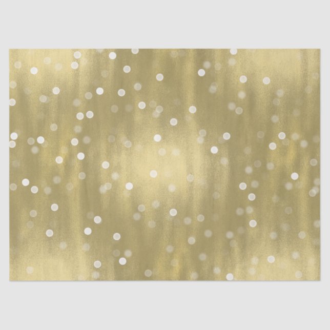 Papier Mousseline Dreamy Gold et White Confetti Bokeh Mariage (Recto)
