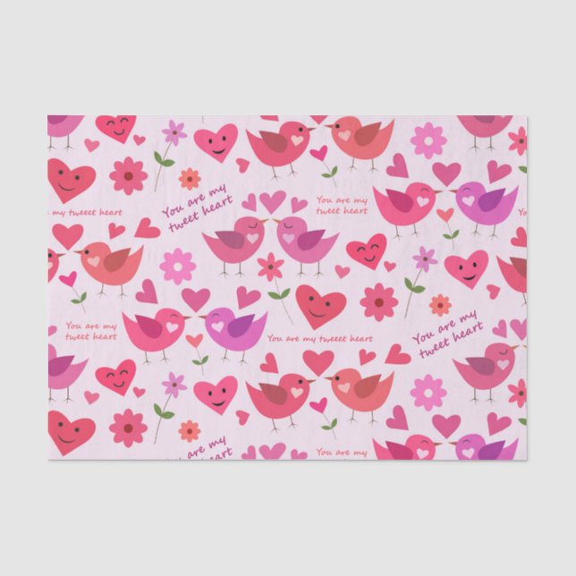 Papier Mousseline Drôle de Saint-Valentin Amour Oiseaux Avec Coeurs  (Recto)