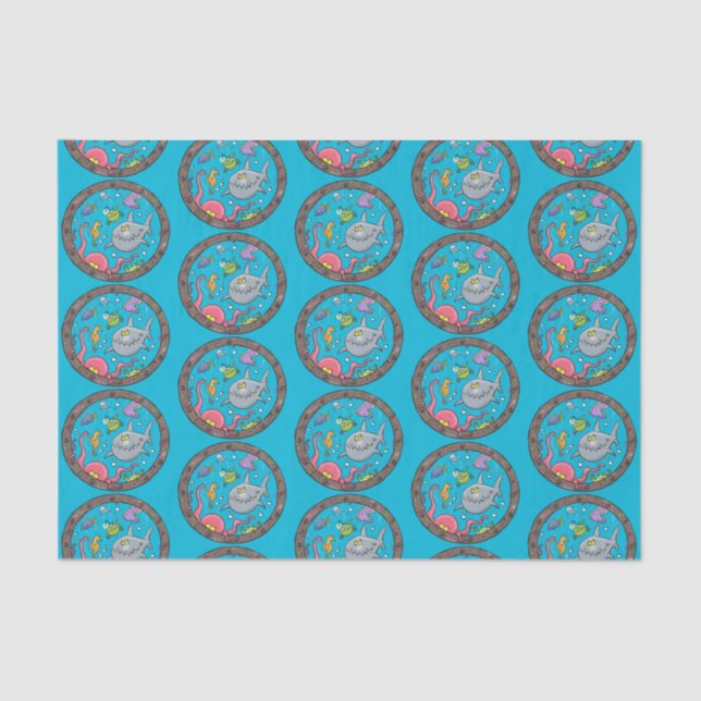 Papier Mousseline Drôle des créatures marines sous l'eau dessin anim (Recto)