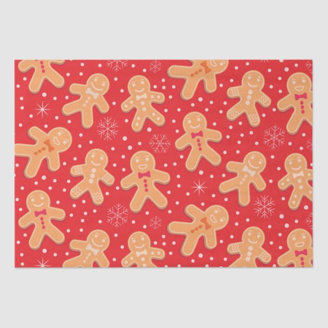 Papier Mousseline Drôle pain d'épices Homme Cookies motif sur rouge (Recto)