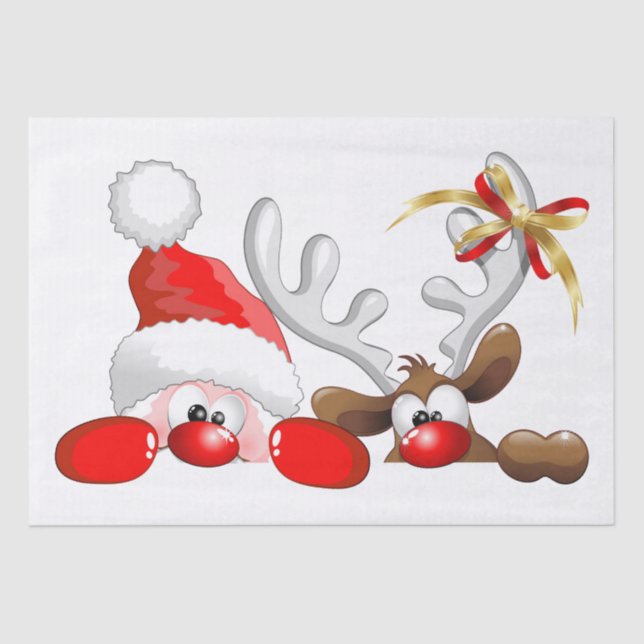 Papier Mousseline Drôle Père Noël et Reindeer Cartoon (Recto)
