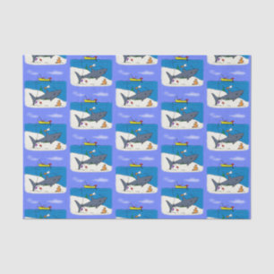 Papier Mousseline Drôle requin couché et dessin animé de pêche