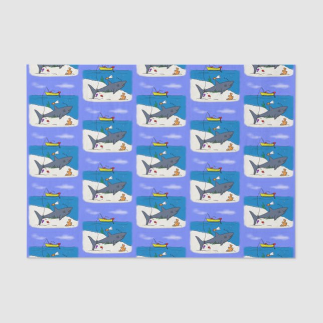 Papier Mousseline Drôle requin couché et dessin animé de pêche (Recto)