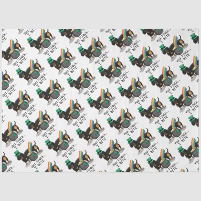 Papier Mousseline Drôle St. Patrick's Day Dachshund (noir & bronzage (Recto)