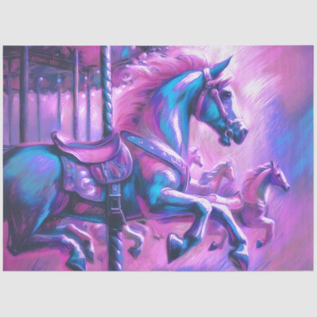 Papier Mousseline Dur Pastel Dessin Cool Tons Carrousel Cheval (Recto)