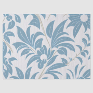 Papier Mousseline Dusty bleu et or rétro milieu du siècle gras flora