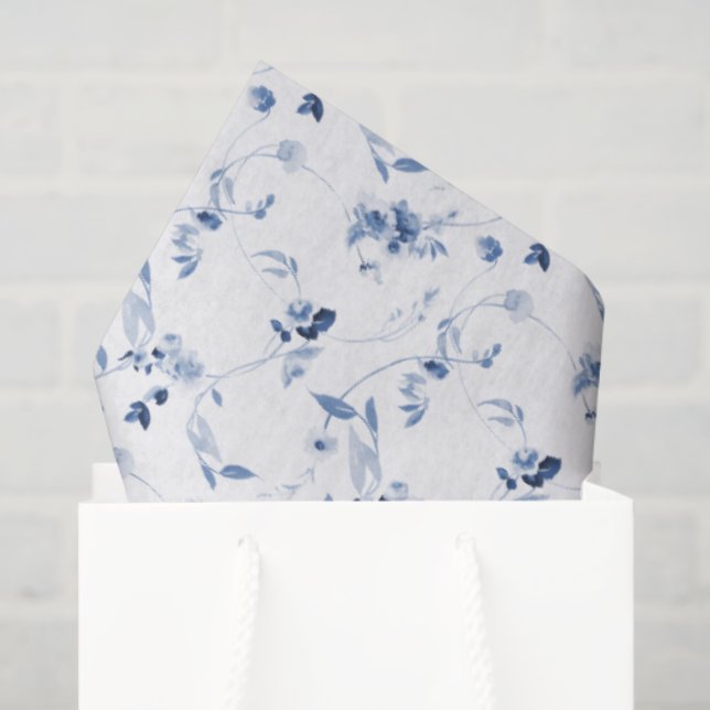 Papier Mousseline Dusty Blue Fine Art Floral Gift (Sac cadeau)