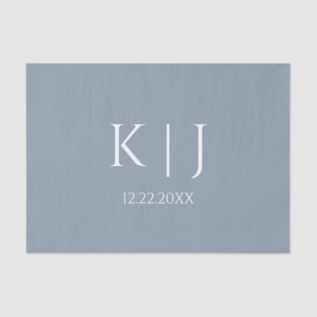 Papier Mousseline Dusty Blue Monogram Initial Minimal Trendy Wedding (Recto)