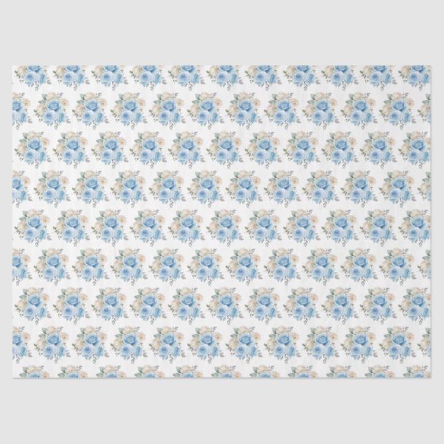 Papier Mousseline Dusty Blue Silver Elegant Flowers (Recto)