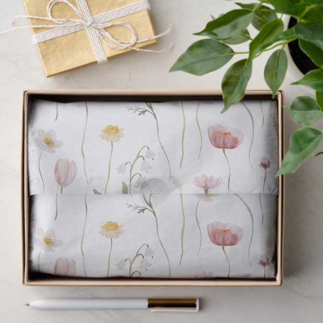 Papier Mousseline Dusty Pink Wildflower Watercolor (Cadeau)