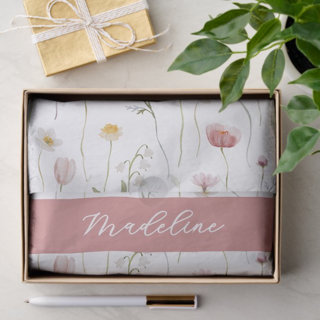 Papier Mousseline Dusty Pink Wildflower Watercolor Monogram (Cadeau)