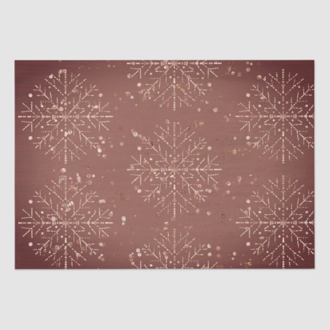 Papier Mousseline Dusty Red Snowflakes Papier Tissu de Noël (Recto)