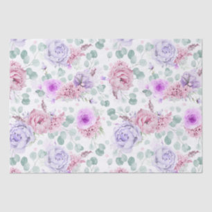 Papier Mousseline Dusty violet et rose Fleurs Motif botanique