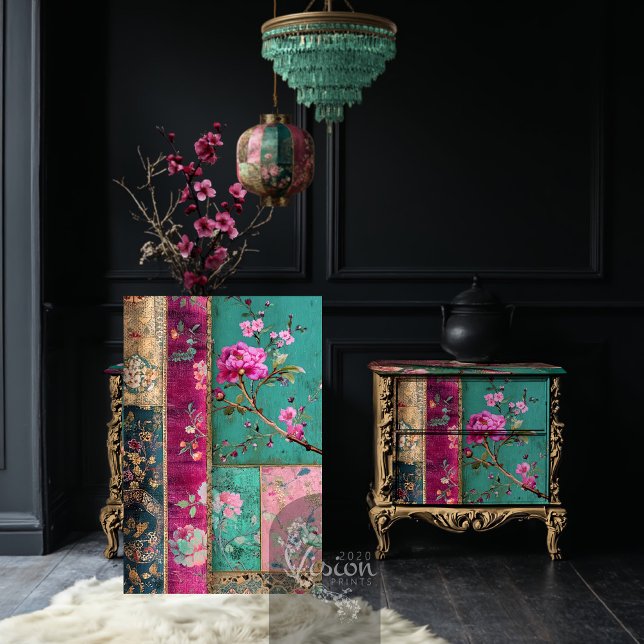 Papier Mousseline Dynastie de rêve Chinoiserie Patchwork Collage (Dream Dynasty, Chinoiserie Patterns, Patchwork Collage, Furniture Decoupage)