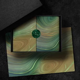 Papier Mousseline Earthy Emerald Strata   Agate d'encre verte et dor