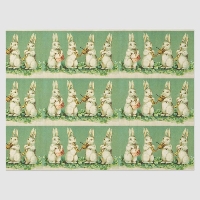 Papier Mousseline EASTER WHITE RABBIT ORCHESTRA Music Making Rabbits (Recto)