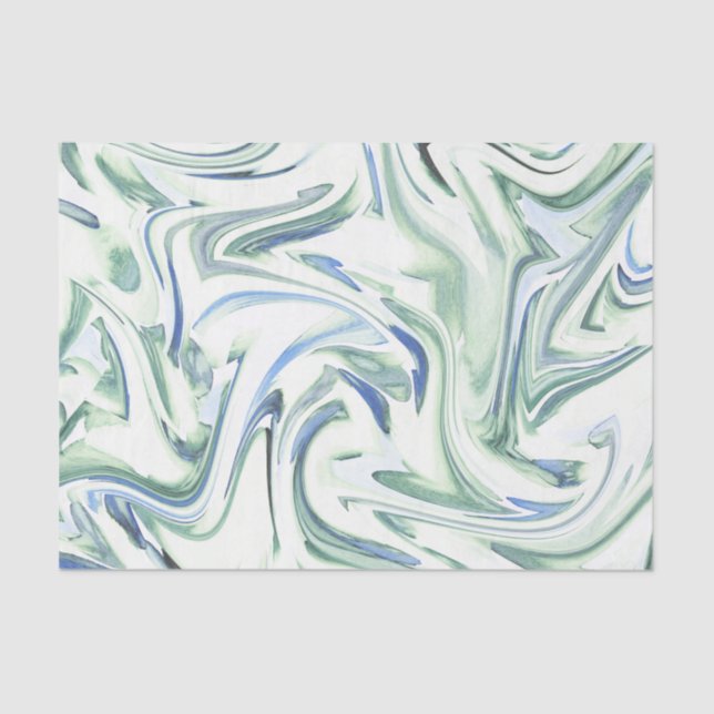Papier Mousseline 'Eau Vert Aquarelle Bleu Douce' Abstrait (Recto)