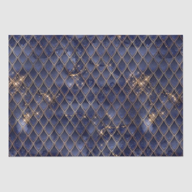 Papier Mousseline Écaille de dragon Navy & Gold scintillante (Recto)
