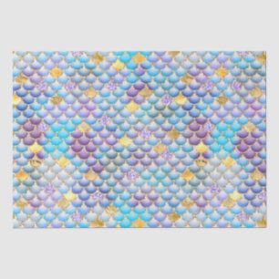 Papier Mousseline Écaille de sirène en paillettes dorées et feuille
