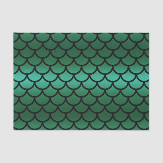 Papier Mousseline Écaille de Sirène Green & Black Poisson Fantastiqu (Recto)