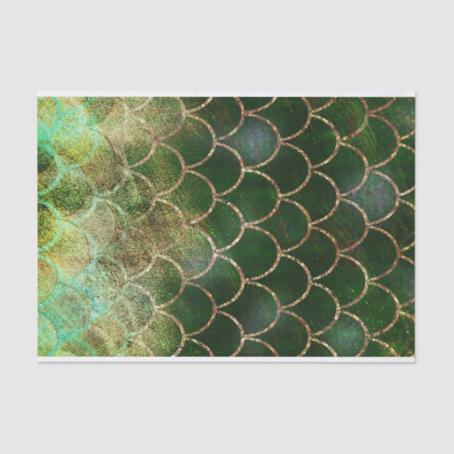 Papier Mousseline Écailles de poisson sirène scintillantes vert et o (Recto)