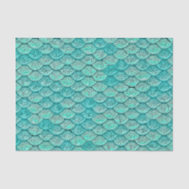 Papier Mousseline Écailles de sirène vert de mer turquoise  (Recto)