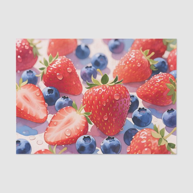 Papier Mousseline Éclat de fraise et de myrtille frais (Recto)