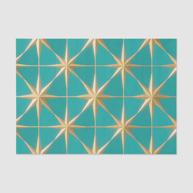 Papier Mousseline Éclat Géométrique Doré Turquoise Milieu de Siècle (Recto)