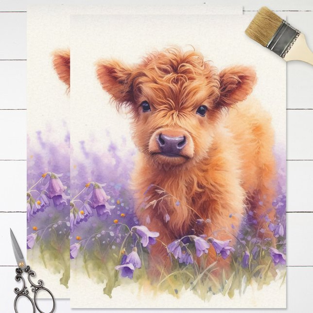 Papier Mousseline Écossais Highland Vache Calf Fleur sauvage Découpa (Créateur téléchargé)