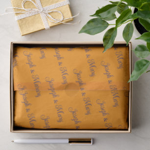 Papier Mousseline Écriture Chaude Orange et Bleu Profond pour Mariag
