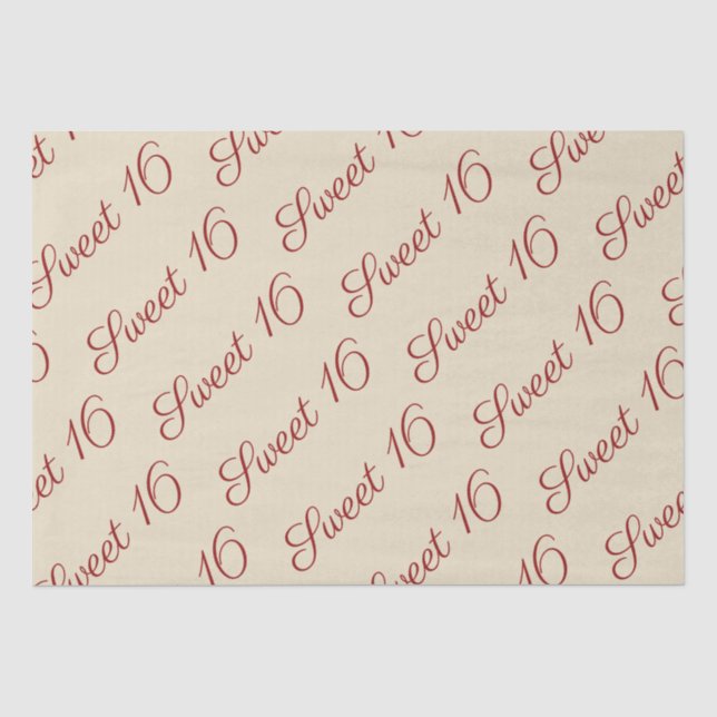 Papier Mousseline Écriture élégante rouge doux 16e anniversaire Tan (Recto)