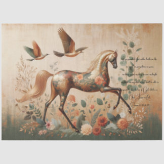 Papier Mousseline Écriture & Équine Florale Élégante, Découpage 